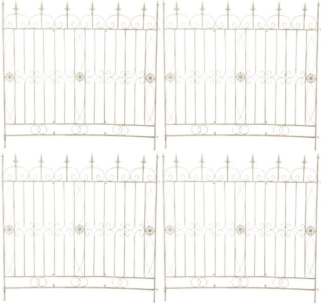 DELUKE Gartenzaun LINUS 4er Set aus Metall in Antik-Creme, Steckzaun und Rankzaun aus Eisen, B/H: 124 x 116 cm - Bild 1