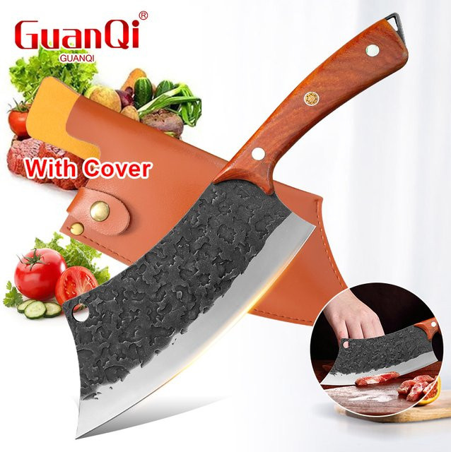 GuanQi Küchenmesser mit Holzgriff und Schutzhülle als Cleaver zum Schneiden von Fleisch, Fisch und Obst - Bild 1