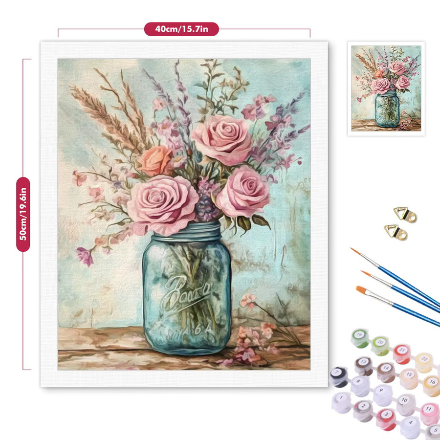 Ruopoty Malset Malen nach Zahlen mit bunter Blumenvase auf Leinwand als dekoratives Wandkunst-Set für dein Zuhause - Bild 1