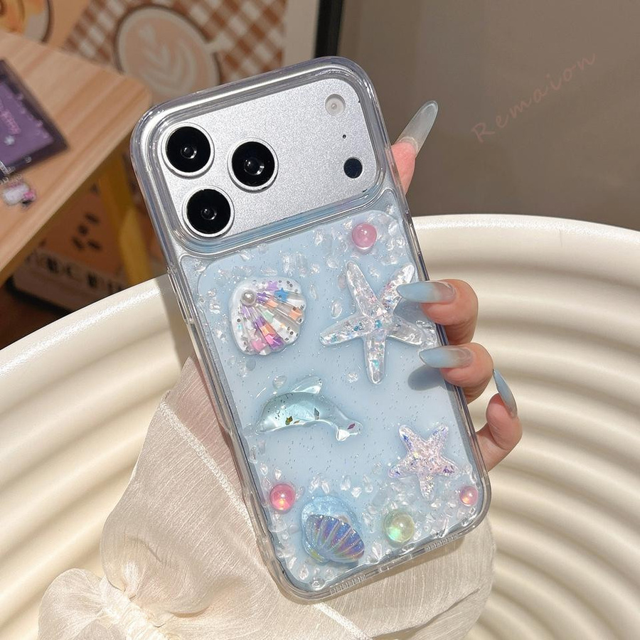 BETYF 3D Seestern Handyhülle mit Bling Bling Glitzer für iPhone, stoßfester Schutz, transparent/multicolour - Bild 2