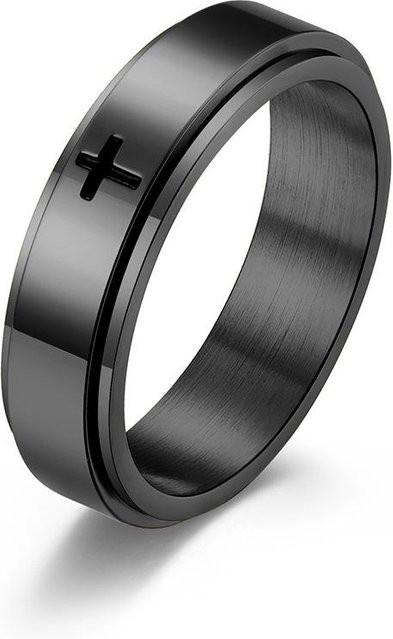 YIRAN Ring Edelstahl, Kreuz, Schwarz, Unisex, Ringgröße 9 - Bild 1
