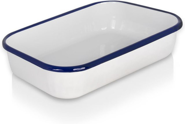 Karl Krüger Emaillierte Auflaufform HUSUM Lasagneform aus Stahl, Weiß-Blau, Breite: 32 cm - Bild 1