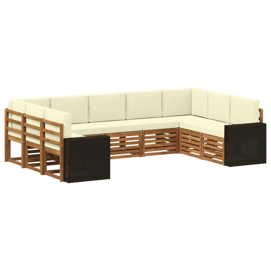 vidaXL Ecksofa Set in L-Form aus Akazienholz und Polyester in Natur und Creme mit Kissen und Armlehnen - Bild 2