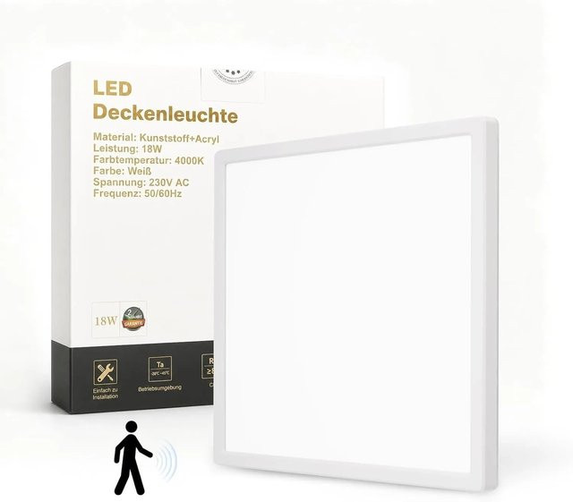 NETTLIFE LED Deckenleuchte in Weiß mit Bewegungsmelder und Dämmerungssensor, IP44 wetterfest für Flur, Bad und Balkon - Bild 1