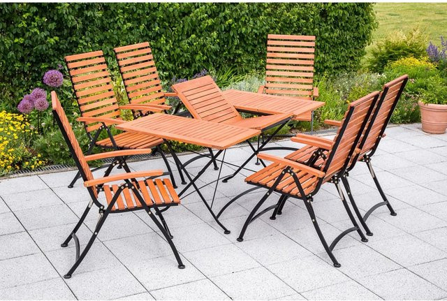 Merxx Gartenmöbel-Set Schlossgarten 7-teilig aus Eukalyptus-Holz in Braun mit Ausziehtisch - Bild 1