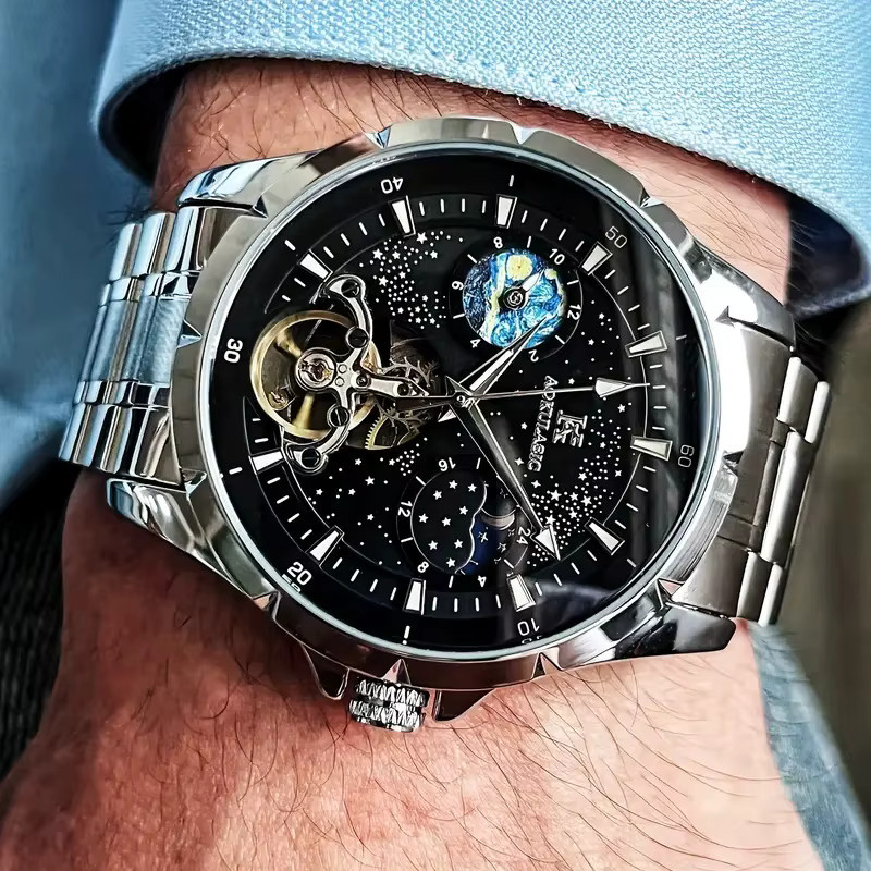 AOKULASIC Armbanduhr Automatik, Edelstahl, Schwarz, Herren - Bild 3