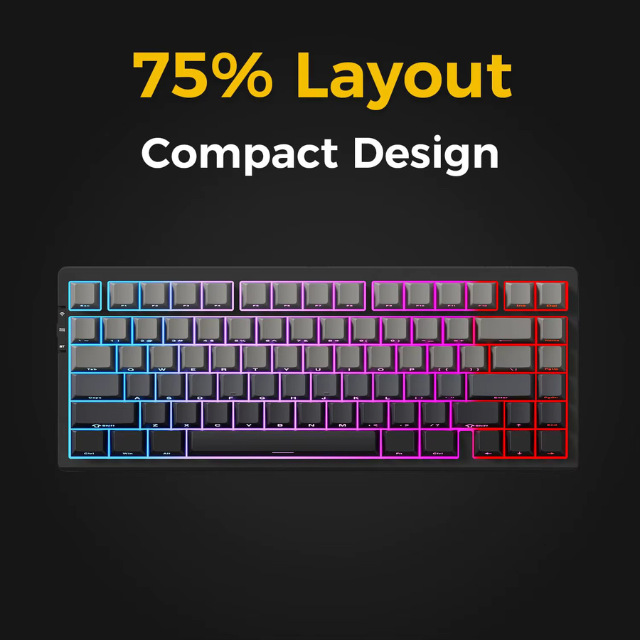 MCHOSE G75 Pro Kabellose Mechanische Tastatur mit 75% Layout, Gasket-Montage, 5-Schichten Dämpfung, RGB-Hintergrundbeleuchtung und Tri-Mode Verbindung (Bluetooth, Wi-Fi, Kabel) sowie Hot-Swappable Funktion - Bild 2