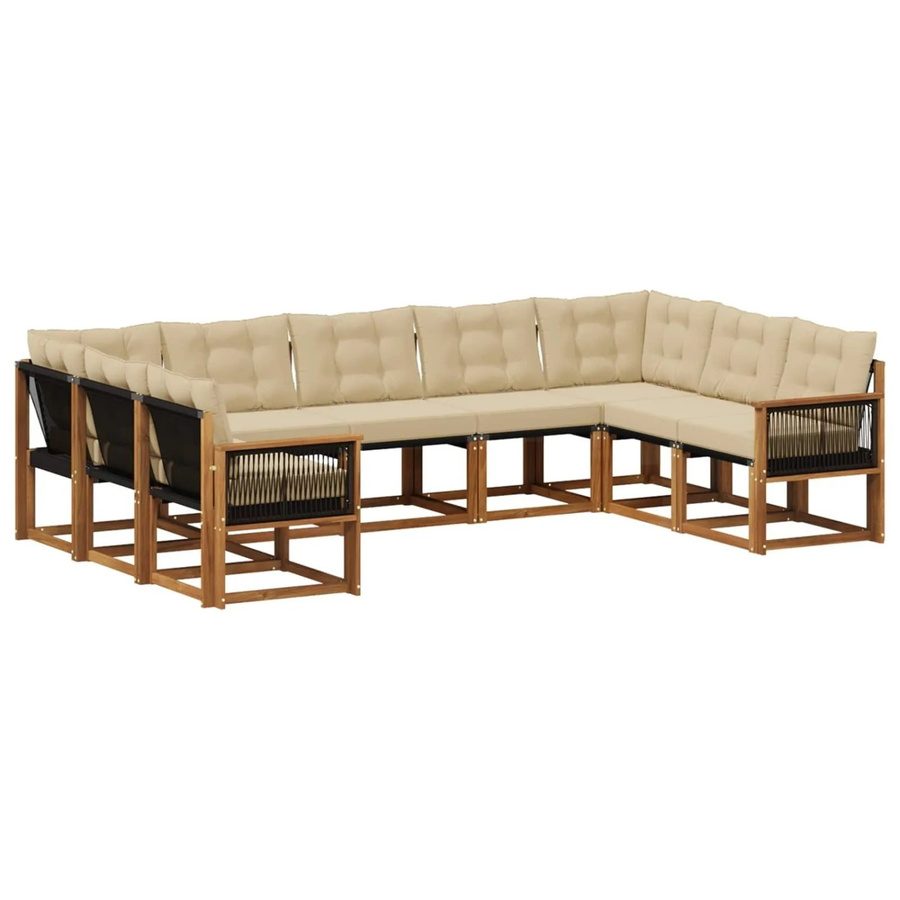 vidaXL Outdoor-Sofagarnitur L-Form aus Akazien-Massivholz mit 9 Kissen in Natur und Beige - Bild 2