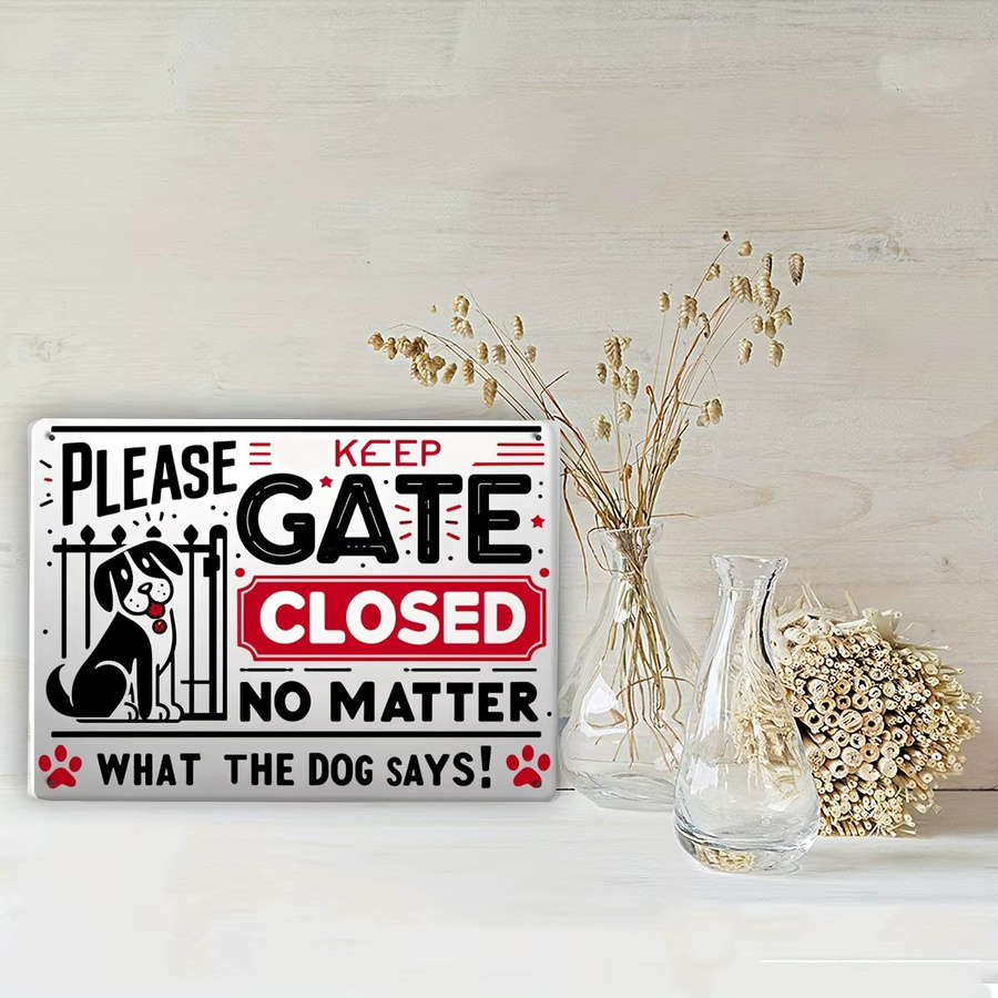 Vintage Metallschild CIFBUY Keep Gate Closed in Weiß als rechteckige Wandkunst und Außendekoration - Bild 2