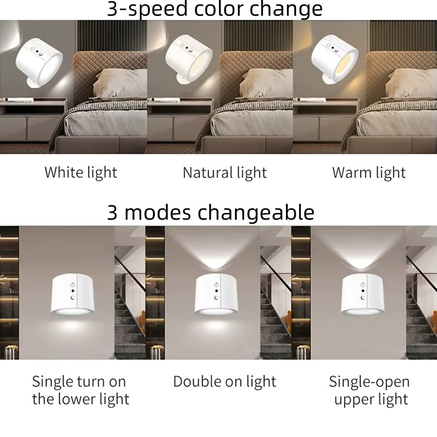 GGBEE LED-Wandleuchte mit Touch-Steuerung, wiederaufladbar, 360 Grad drehbar, weiß - Bild 3
