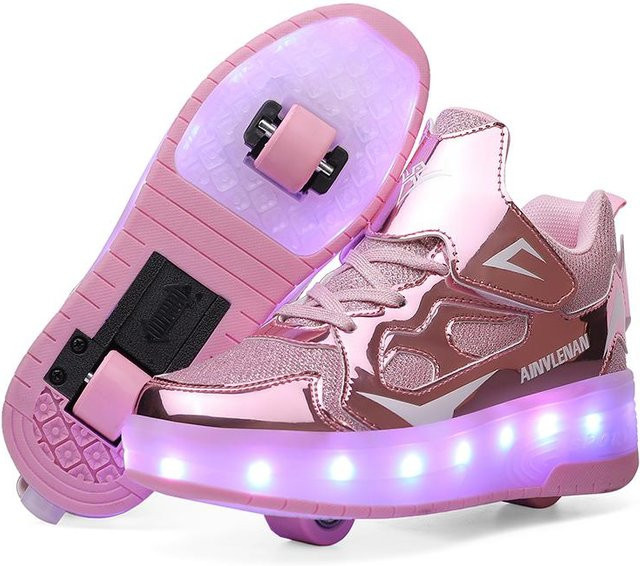 TUINANLE Kinder-Rollschuhe, Skate-Sneaker mit Rollen, mit LED-Licht, rosa - Bild 1