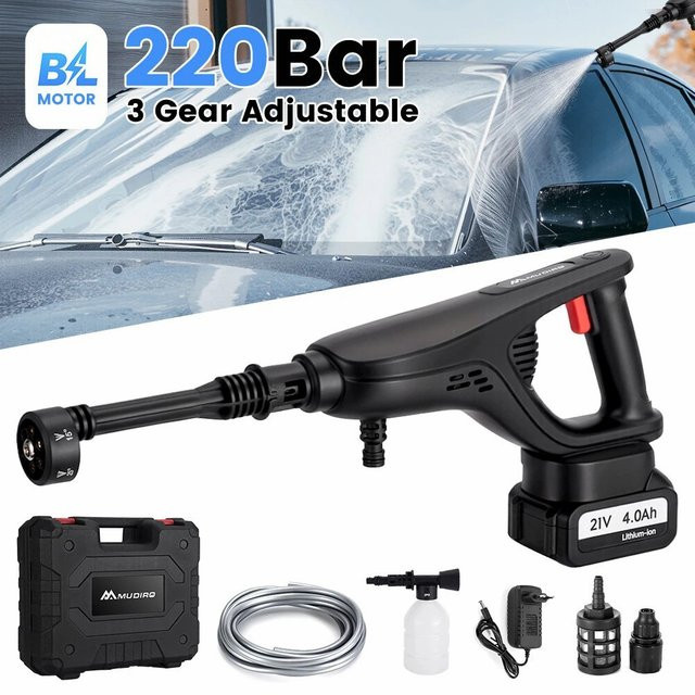 MUDIRO M-BW1 Kabelloser Hochdruckreiniger in Schwarz mit 3500W, 220Bar und 4,0Ah Akkus sowie bürstenlosem Motor - Bild 1