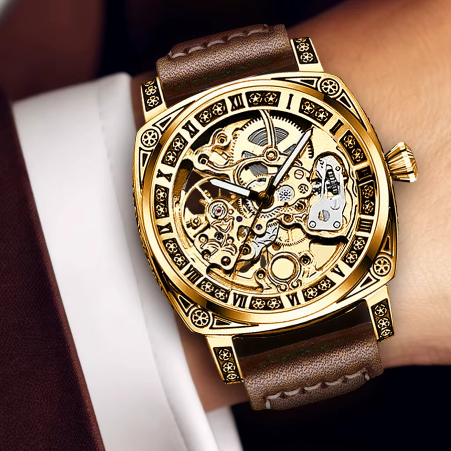 CAROTIF Armbanduhr, Gold, Leder, Automatik, Herren - Bild 2