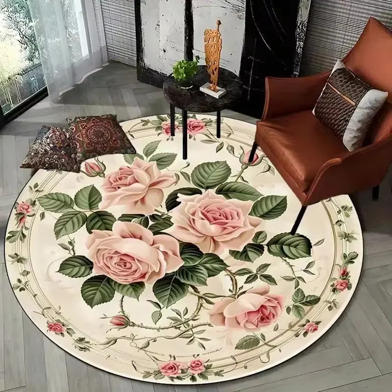 VIKAMA Home Rundes Blumen-Bodenkissen in Rosa für dein Schlafzimmer oder Gästezimmer - Bild 1