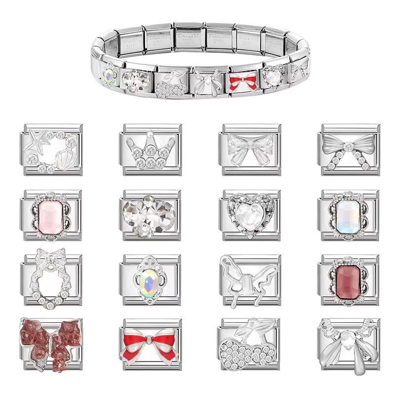 Yolorist Charms Link, Edelstahl, Zirkonia, Herz Schmetterling, Silber, Unisex - Bild 1
