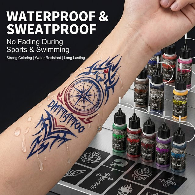 DMTATTOO Temporäres Saft-Tattoo-Set, 6/12 Farben, abwaschbar - Bild 1