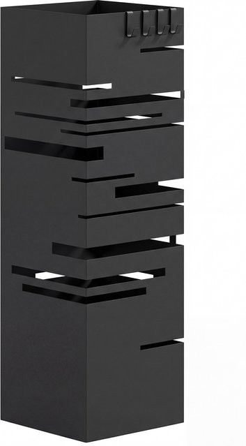 HOMCOM Regenschirmständer aus Metall in Schwarz mit abnehmbarer Wasserauffangschale und 4 Haken, B/T/H: 15,5 x 15,5 x 49 cm - Bild 1