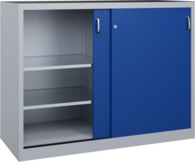 C + P Schiebetüren-Werkzeugschrank Acurado aus Stahl in Weißaluminium/Enzianblau, B: 160 cm, T: 60 cm, H: 120 cm - Bild 1