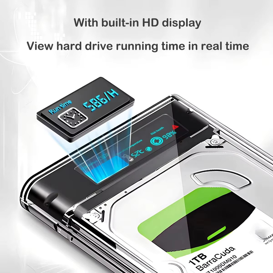 Kebidu Transparente USB 3.1 HDD SSD Gehäuse mit Digitalanzeige für 2,5 Zoll SATA Festplatten, 5 Gbit/s - Bild 3