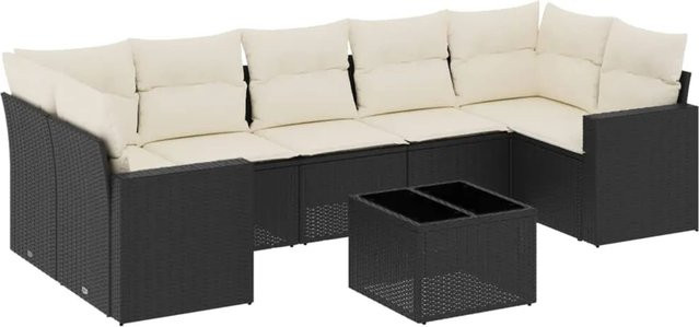vidaXL 8-tlg. Garten-Sofagarnitur in L-Form mit Kissen und Couchtisch, Schwarz - Bild 1
