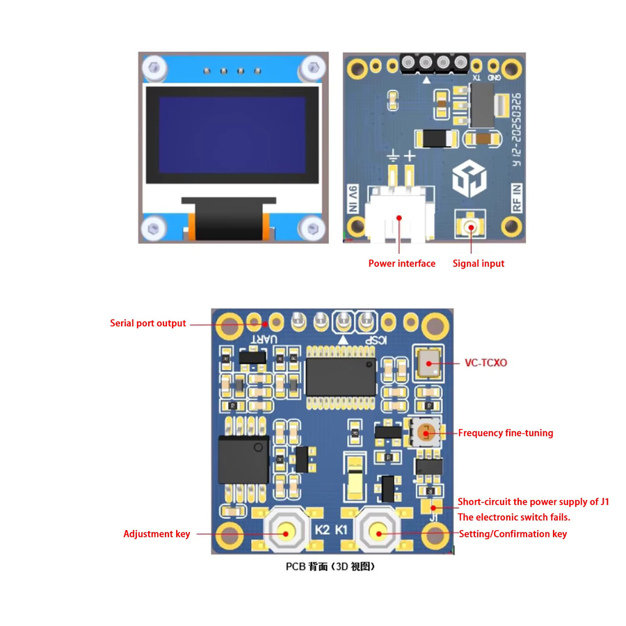 DykbRadio RF-Frequenzmesser 20 MHz bis 2,7 GHz mit OLED-Anzeige in Blau – Hochpräziser Frequenzzähler für Amateurfunk-Transceiver - Bild 2