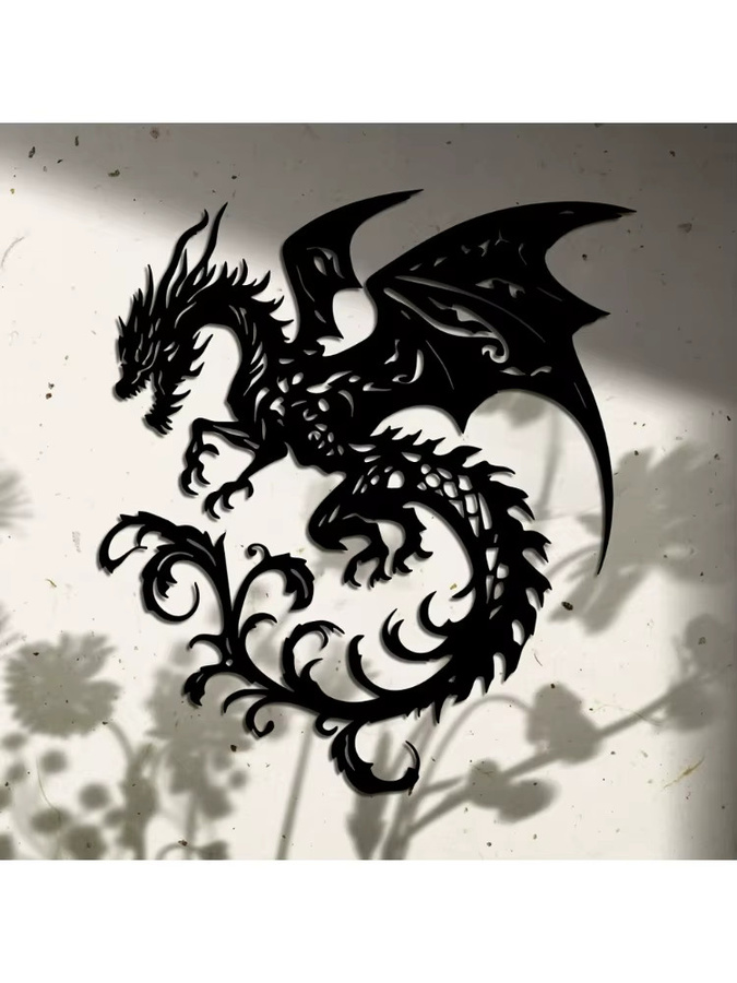 CIFBUY Drachen Wandkunst aus Metall in Schwarz, gotische Dekoskulptur für Zuhause, Hof und Balkon, Breite: 39,98 cm, Höhe: 35,61 cm, Tiefe: 35,61 cm - Bild 5