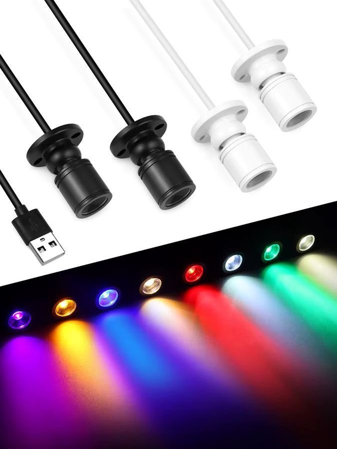 CHNAITEKE Mini-LED-Strahler in Schwarz mit integrierter LED, USB-Anschluss, 5 V, 1 W, zur Oberflächenmontage für Schmuckschränke, Bars, KTV, Zuhause, Schlafzimmer und Küchenbeleuchtung - Bild 6