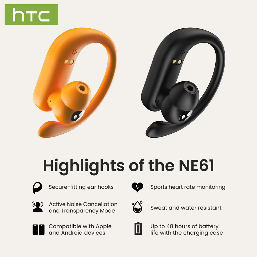 HTC NE61 AI Translate Kabellose In-Ear Bluetooth Kopfhörer mit Herzfrequenzüberwachung und Geräuschunterdrückung in Orange - Bild 1