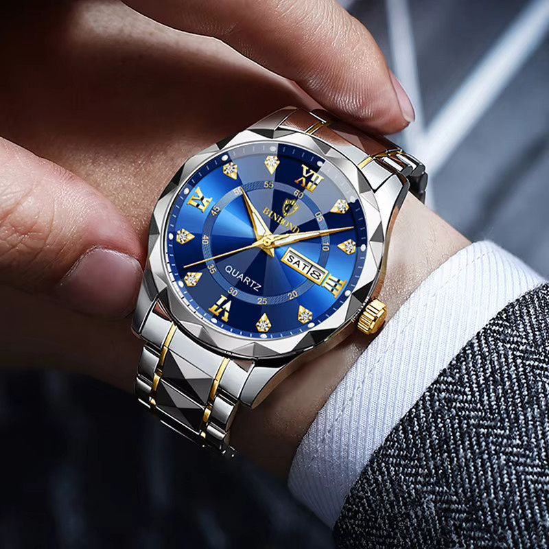BINBOND Armbanduhr Quarz, Edelstahl, Wochentag, Datum, Herren - Bild 5