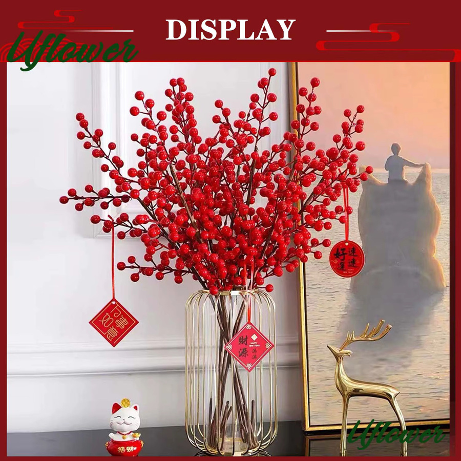 Uflower Künstliche rote Beerenzweige für Tischdekoration, Hochzeit, Weihnachten und DIY Basteldekoration - Bild 2