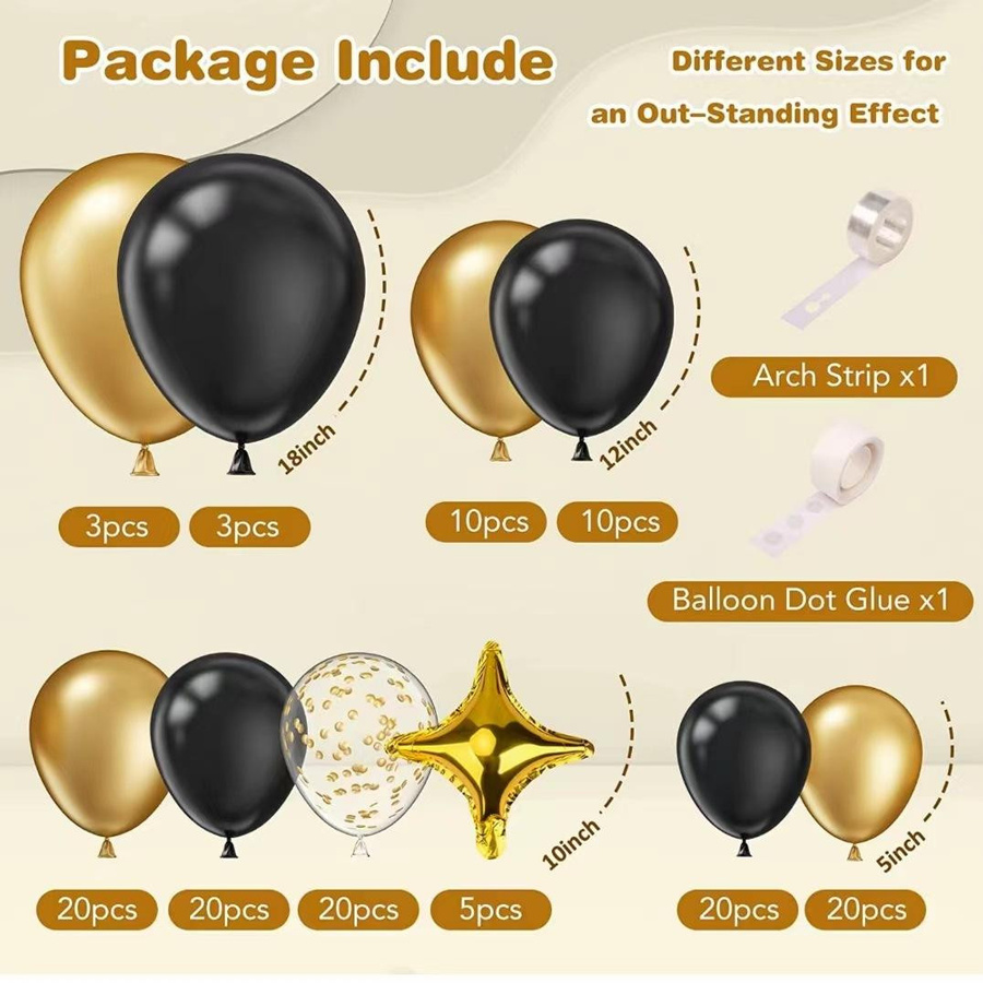 Happy Time For kids Partydekoration Set mit Stern- und runden Latexballons in Schwarz und Gold - Bild 3