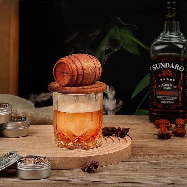 Untior Cocktail Barrel Smoker Kit aus Holz und Edelstahl in Braun für Bourbon und Whisky inklusive Eiswürfelformen - Bild 1