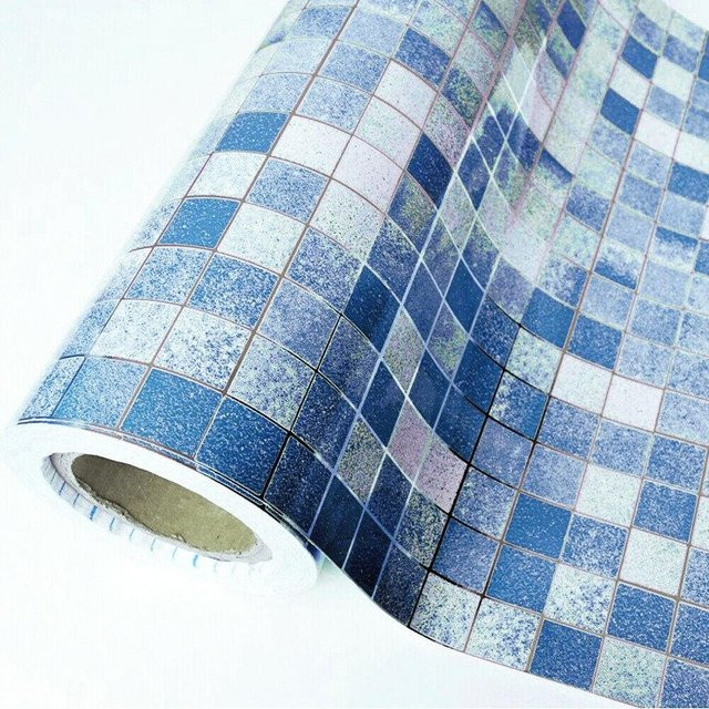 Selbstklebende Mosaik Tapete von Wipon in Blau und Grau, wasserfeste Vinyl Wandfliesen Aufkleber für Küche und Badezimmer, B: 45 cm, L: 100 cm - Bild 1