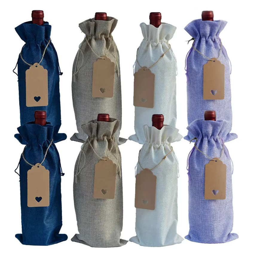 10-teiliges Weinflaschen-Set aus Sackleinen mit Hangtags und Kordelzug in Rot und Mehrfarbig zum Verschenken und für den Transport - Bild 3