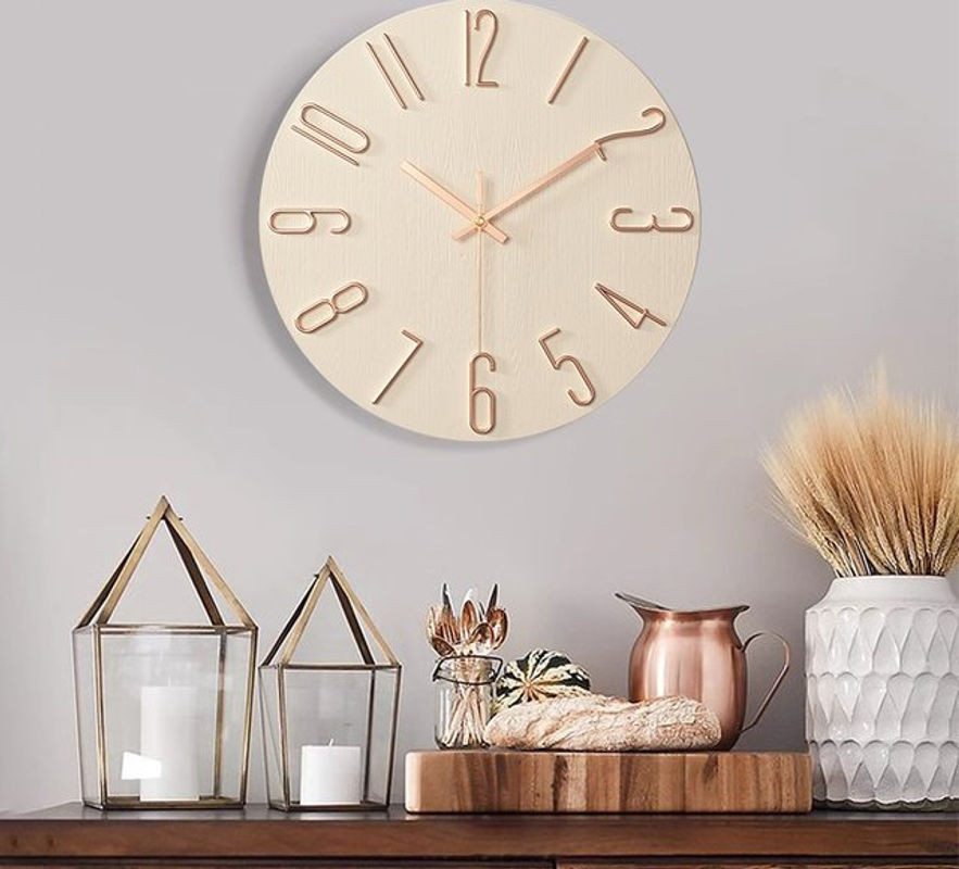 Geräuschlose Wanduhr aus Holz in skandinavischem Design, rund, Durchmesser: 30,48 cm, Farben: Schwarz oder Beige - Bild 1