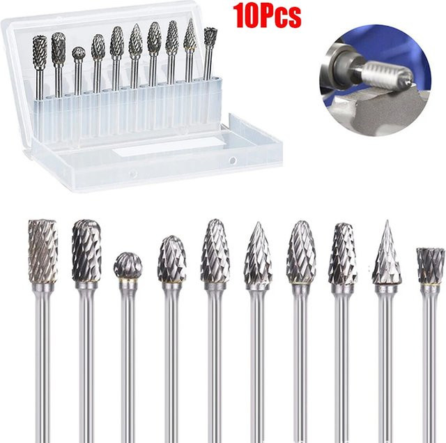 Fbiannely Rotations-Hartmetall-Frässtift-Set aus Wolframstahl in Silber mit 1/8 Zoll Schaft und 1/4 Zoll Kopflänge für Holzbearbeitung, Metall, Bohren, Schnitzen, Gravieren und Polieren - Bild 1