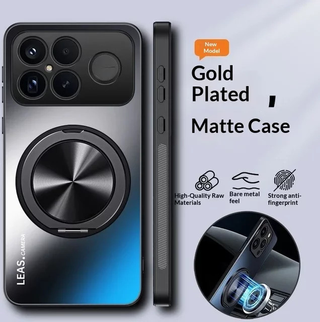 Xiaomi POCO F8 Ultra und F8 Pro Handyhülle Fashion Matte mit 360 Grad rotierendem magnetischem Ständer und Kameraschutz in Grau - Bild 1
