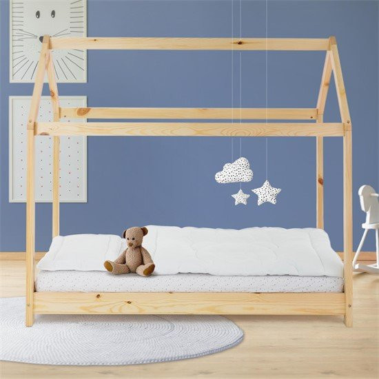 ML-Design Kinderbett Hausbett aus Kiefernholz mit Dach und Lattenrost, Farbe: Braun, B/T/H: 160 x 80 x 132 cm - Bild 1