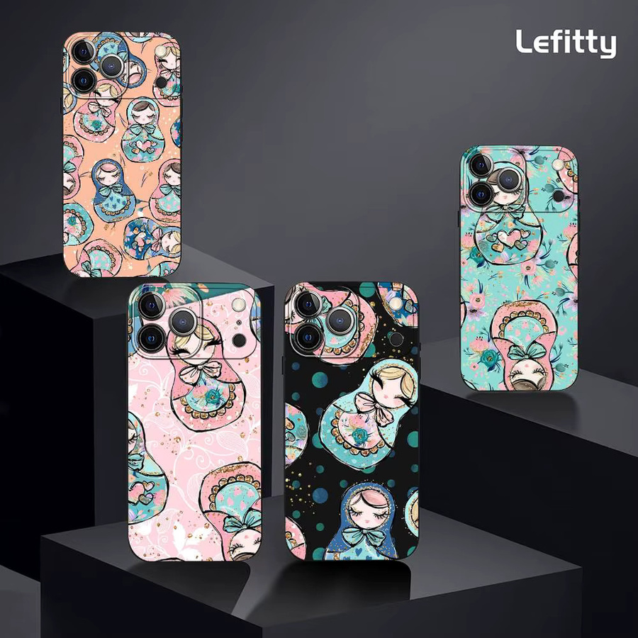 Handyhülle mit Russischen Matroska Puppen für Apple iPhone 11 bis 17 Pro Max Plus Mini, Schwarz Frosted Soft Shell - Bild 2