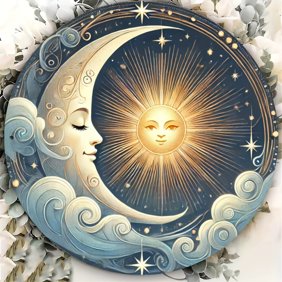 Potdemiel Wandkunst Sonne und Mond aus Aluminium, runde Metall-Wandplatte mit Stern und Mond, Mehrfarbig, Durchmesser: 20,3 cm - Bild 3