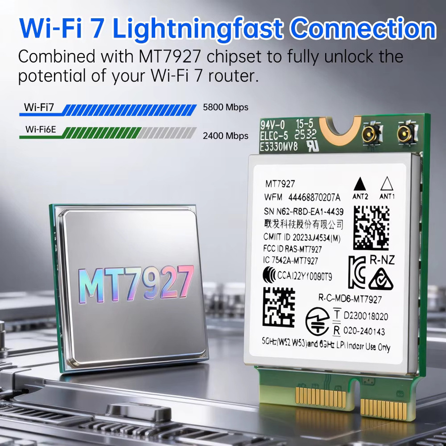 Fenvi WiFi 7 M.2 WLAN-Adapter mit Bluetooth 5.4, Tri-Band 2,4G/5G/6GHz Netzwerkkarte inklusive Antennen für Windows 11 - Bild 2