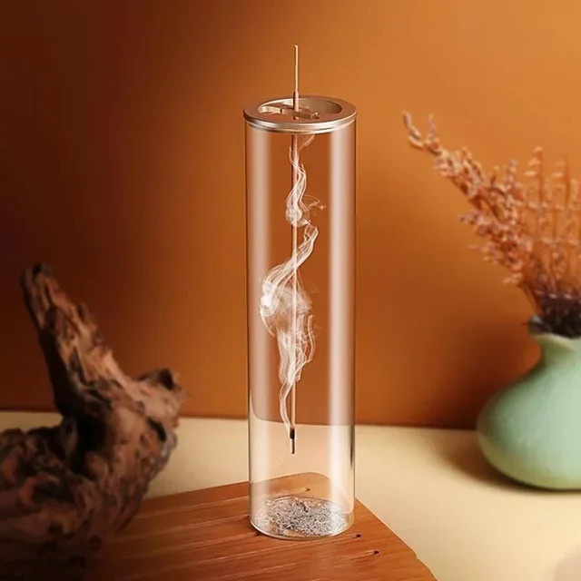 PDQ Umgedrehter Räucherstäbchenhalter aus Glas und Metall mit Clip in Transparent für Zen Meditation und Home Spa - Bild 1