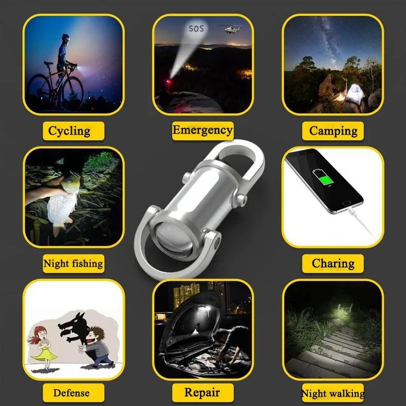 YJMP Super Lighting COB LED Mini Schlüsselanhänger Taschenlampe, USB wiederaufladbar, Schwarz - Bild 6