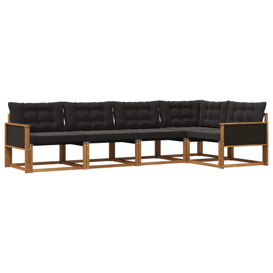 vidaXL Outdoor-Sofagarnitur L-Form aus massivem Akazienholz mit Textilene und 5 Kissen in Schwarz und Natur - Bild 2