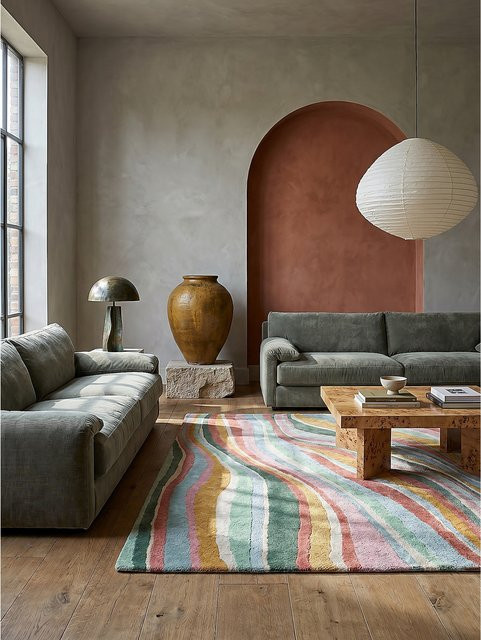 Wollteppich Kadima Design von DERWENT in Grün-Bunt mit abstraktem Muster, Breite: 200 cm, Tiefe: 290 cm - Bild 1