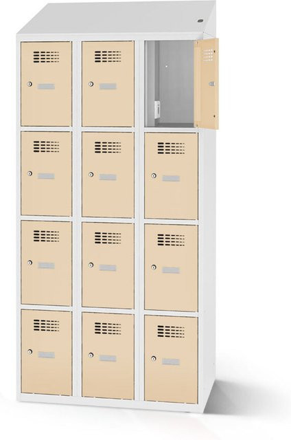 rotstahl Fächerschrank mit Ladefunktion und 12 Fächern in Elfenbein mit lichtgrauem Korpus, Breite: 120 cm, Höhe: 200 cm - Bild 1