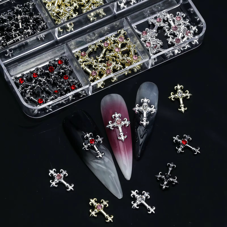 Misscheering Nagelzubehör, 3D Kreuz Zirkon Strass, Weiss, Metallic - Bild 3