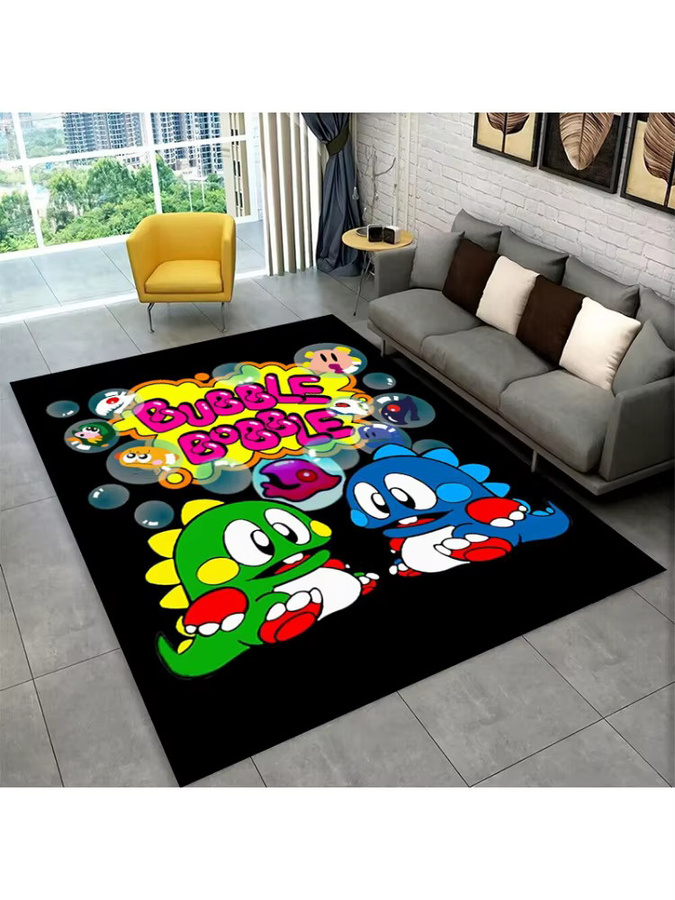 Livrane Retro Bubble Bobble Cartoon-Spielteppich für Kinderzimmer und Wohnzimmer, rutschfest, Mehrfarbig - Bild 2