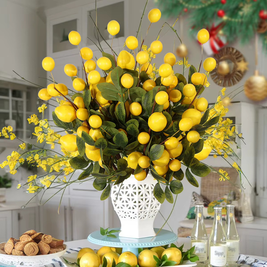 XIYA FLOWER Künstlicher Zitronenzweig mit Früchten in Gelb für mediterrane Vasenarrangements - Bild 4