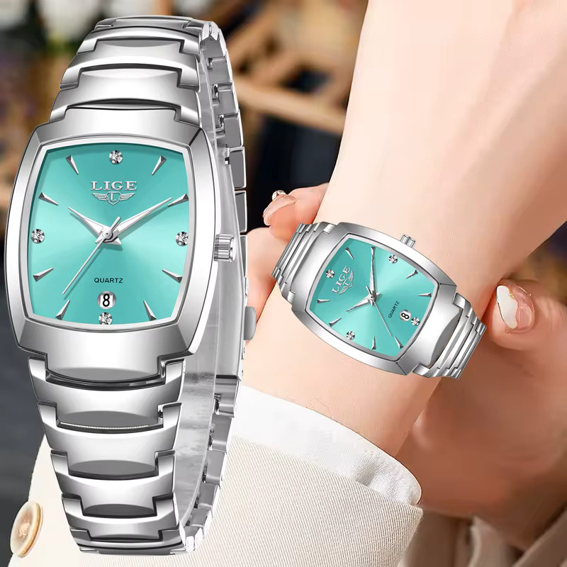 LIGE Armbanduhr Edelstahl, Quarz, Eckig, Schwarz, Damen - Bild 5